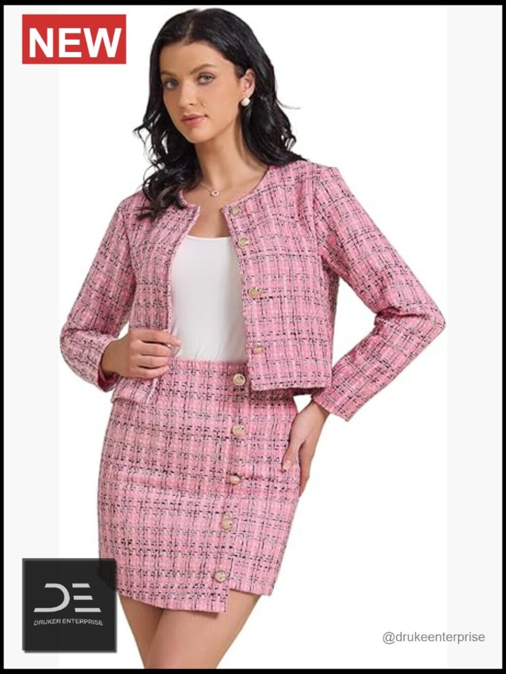 2 Piece Skirt Sets Tweed Blazers Button Down Jacket Mini Skirt Set Business